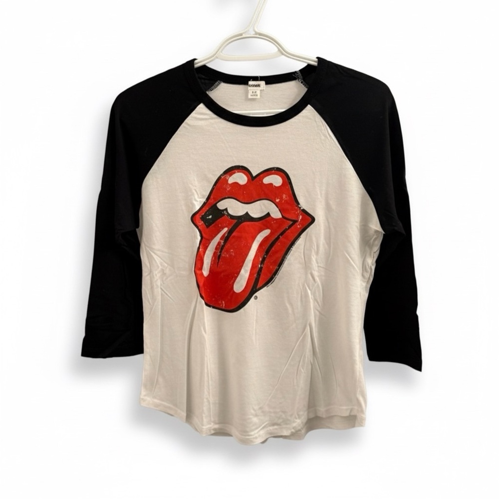 Garage | The Rolling Stones Black and White Raglan Logo Tee with 3/4 Sleeves